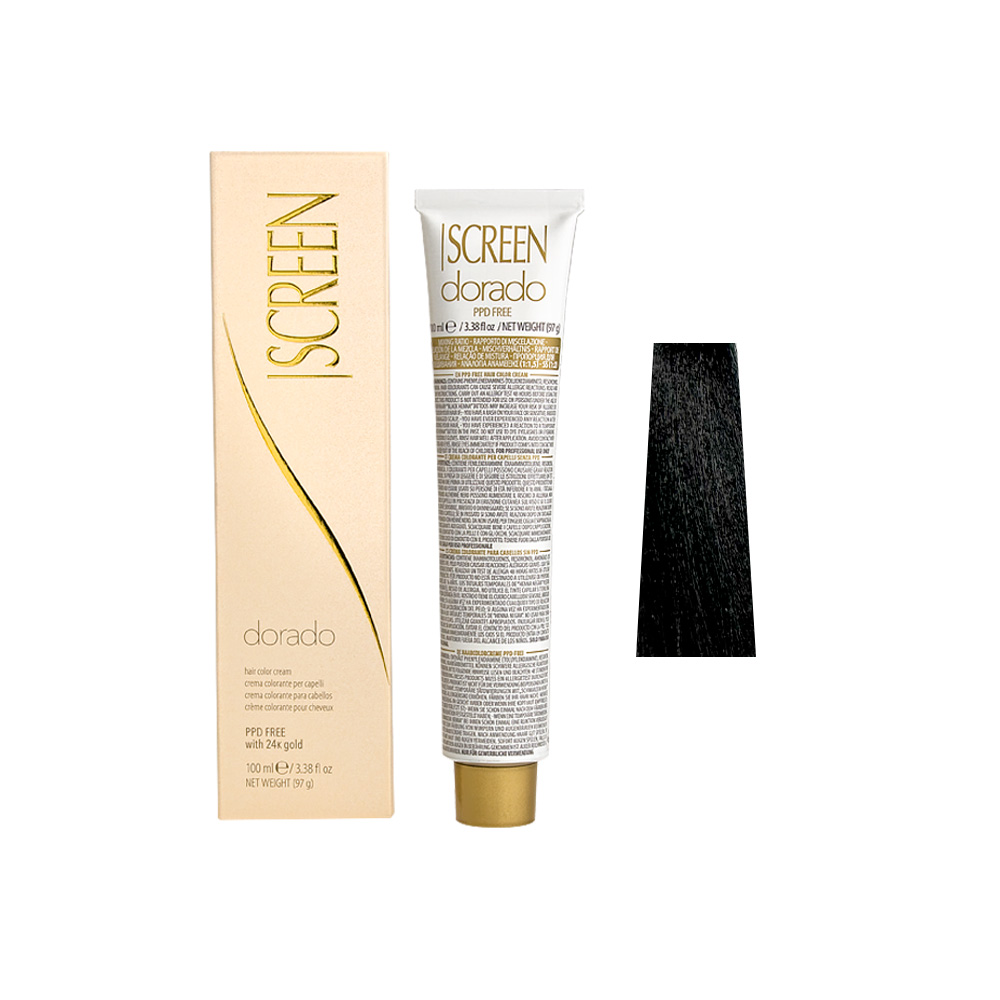 Крем-фарба для волосся перманентна з 24-каратним золотом SCREEN Dorado 1N (1.0) Black, 100 ml - 1